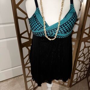 Source Unknown Black and Teal Swim Dress